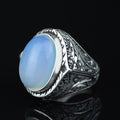 Silver Men Natural Moonstone Ring, Hand-Engraved Moonstone Ring, Rainbow Moonstone Ring , Handmade Silver Ring, 925k Sterling Silver Ring