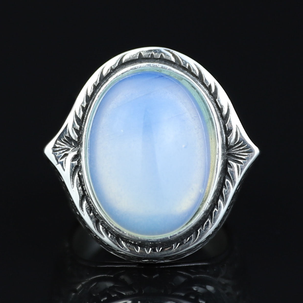 Silver Men Natural Moonstone Ring, Hand-Engraved Moonstone Ring, Rainbow Moonstone Ring , Handmade Silver Ring, 925k Sterling Silver Ring