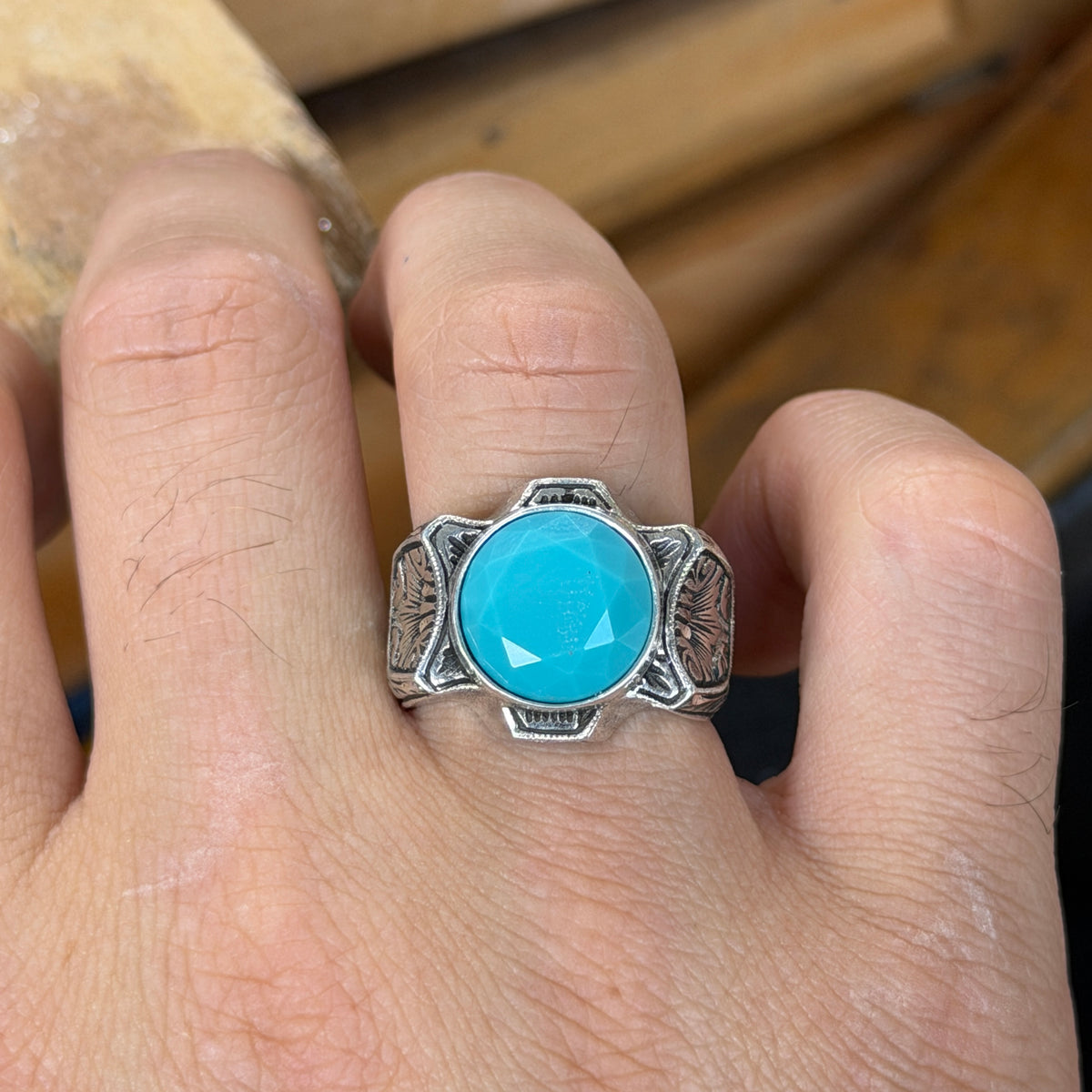 925 Sterling Silver Turquoise Ring for Men – Handmade Vintage Style