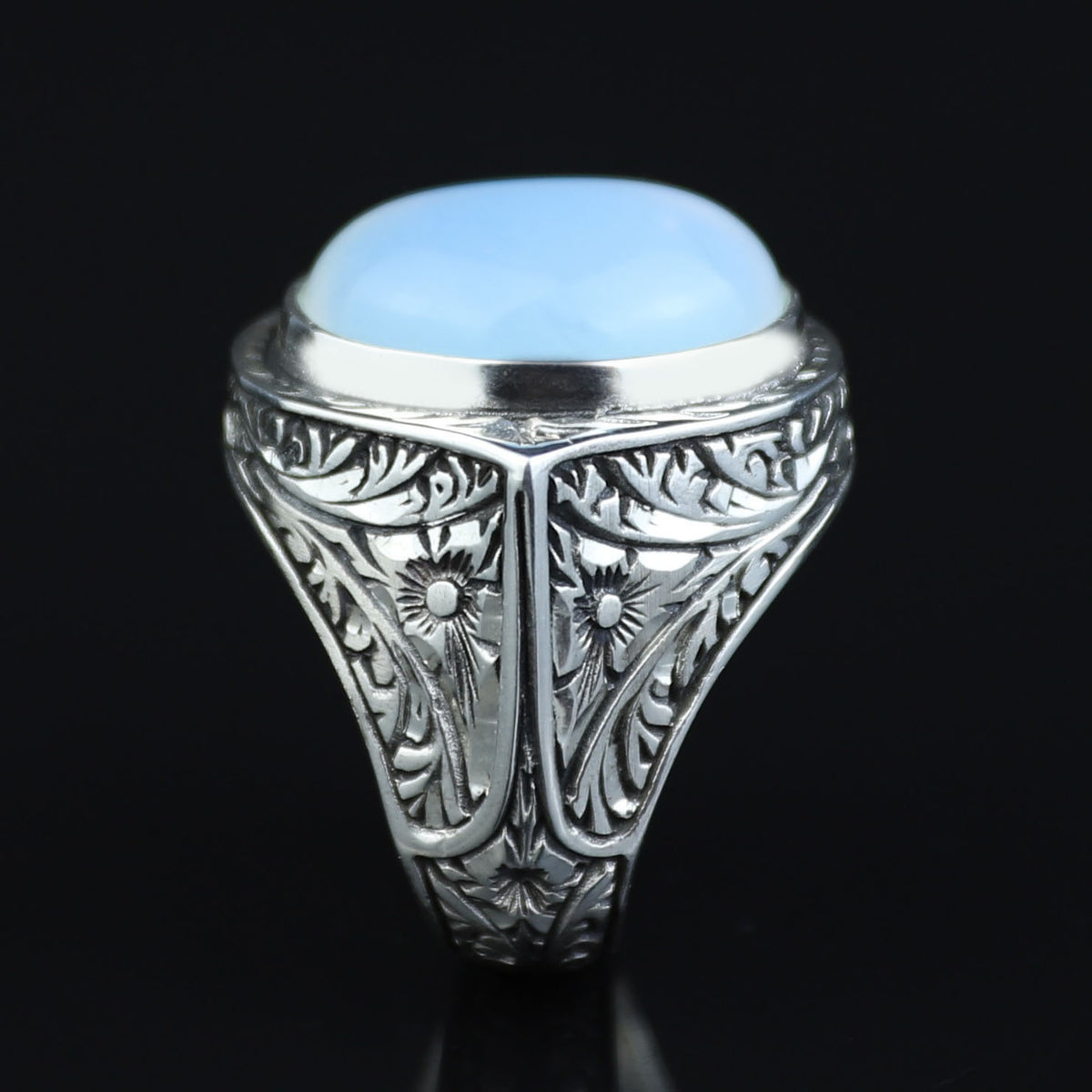 Silver Men Natural Moonstone Ring, Hand-Engraved Moonstone Ring, Rainbow Moonstone Ring , Handmade Silver Ring, 925k Sterling Silver Ring