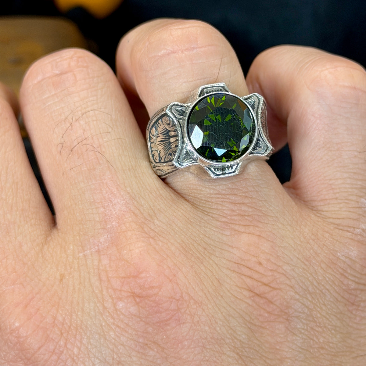 925 Sterling Silver Peridot Ring for Men – Vintage Ottoman Signet Style