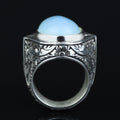 Silver Men Natural Moonstone Ring, Hand-Engraved Moonstone Ring, Rainbow Moonstone Ring , Handmade Silver Ring, 925k Sterling Silver Ring