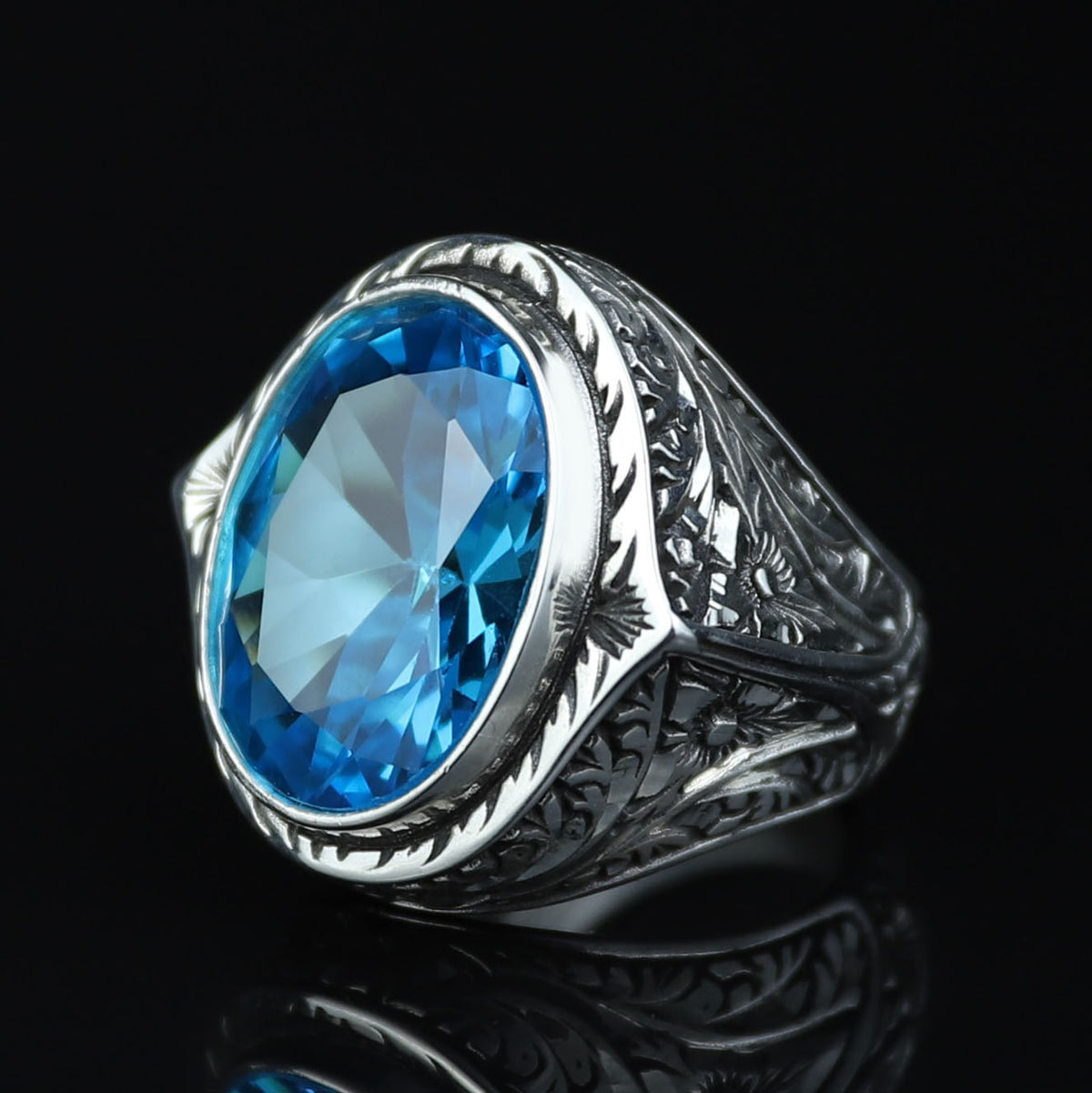 925 Silver Aquamarine Stone Ring, Men Aquamarine Stone Ring, Vintage Men Ring, Turkish Ottoman Men Ring , 925k Sterling Silver Ring