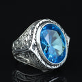 925 Silver Aquamarine Stone Ring, Men Aquamarine Stone Ring, Vintage Men Ring, Turkish Ottoman Men Ring , 925k Sterling Silver Ring