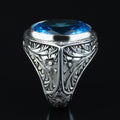 925 Silver Aquamarine Stone Ring, Men Aquamarine Stone Ring, Vintage Men Ring, Turkish Ottoman Men Ring , 925k Sterling Silver Ring