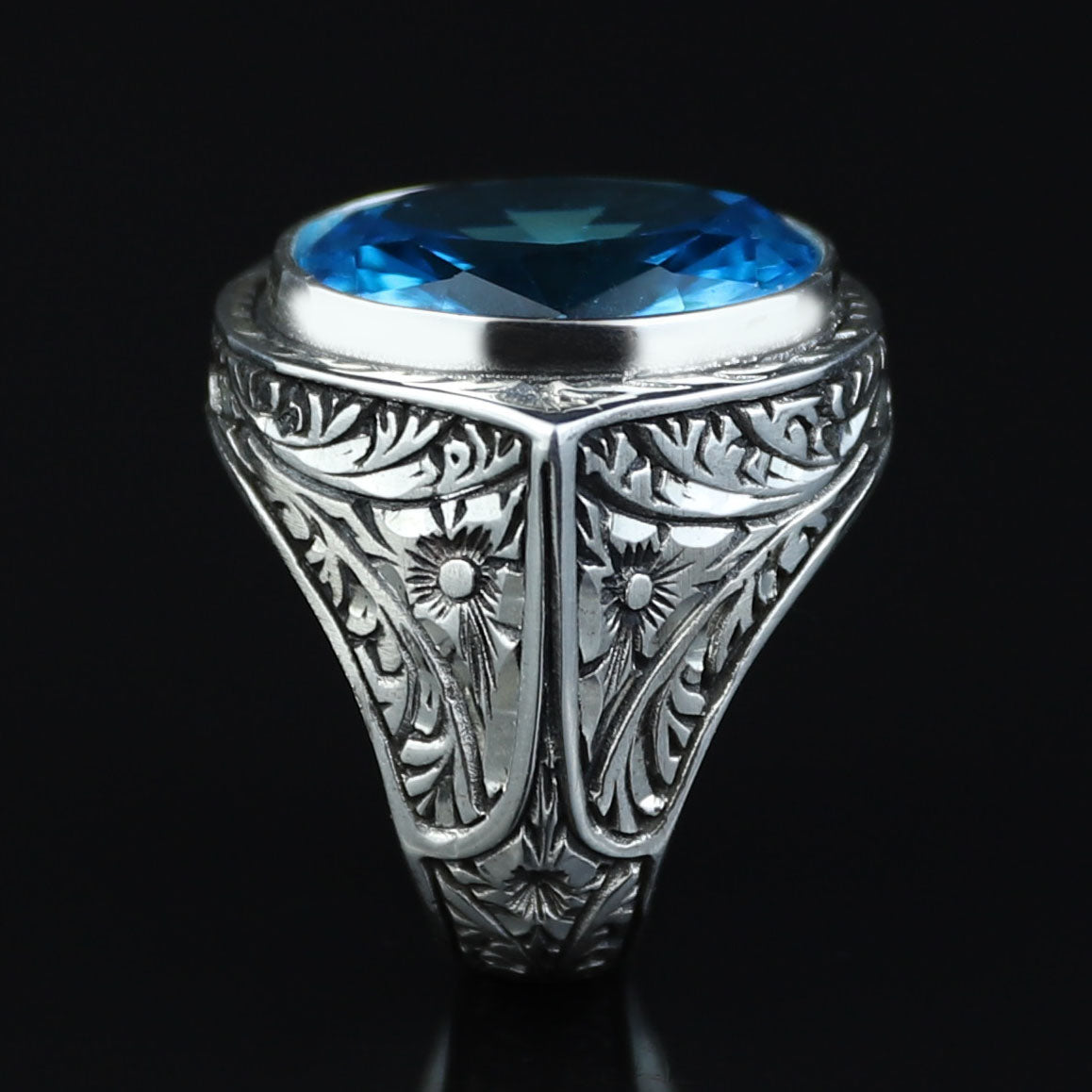 925 Silver Aquamarine Stone Ring, Men Aquamarine Stone Ring, Vintage Men Ring, Turkish Ottoman Men Ring , 925k Sterling Silver Ring