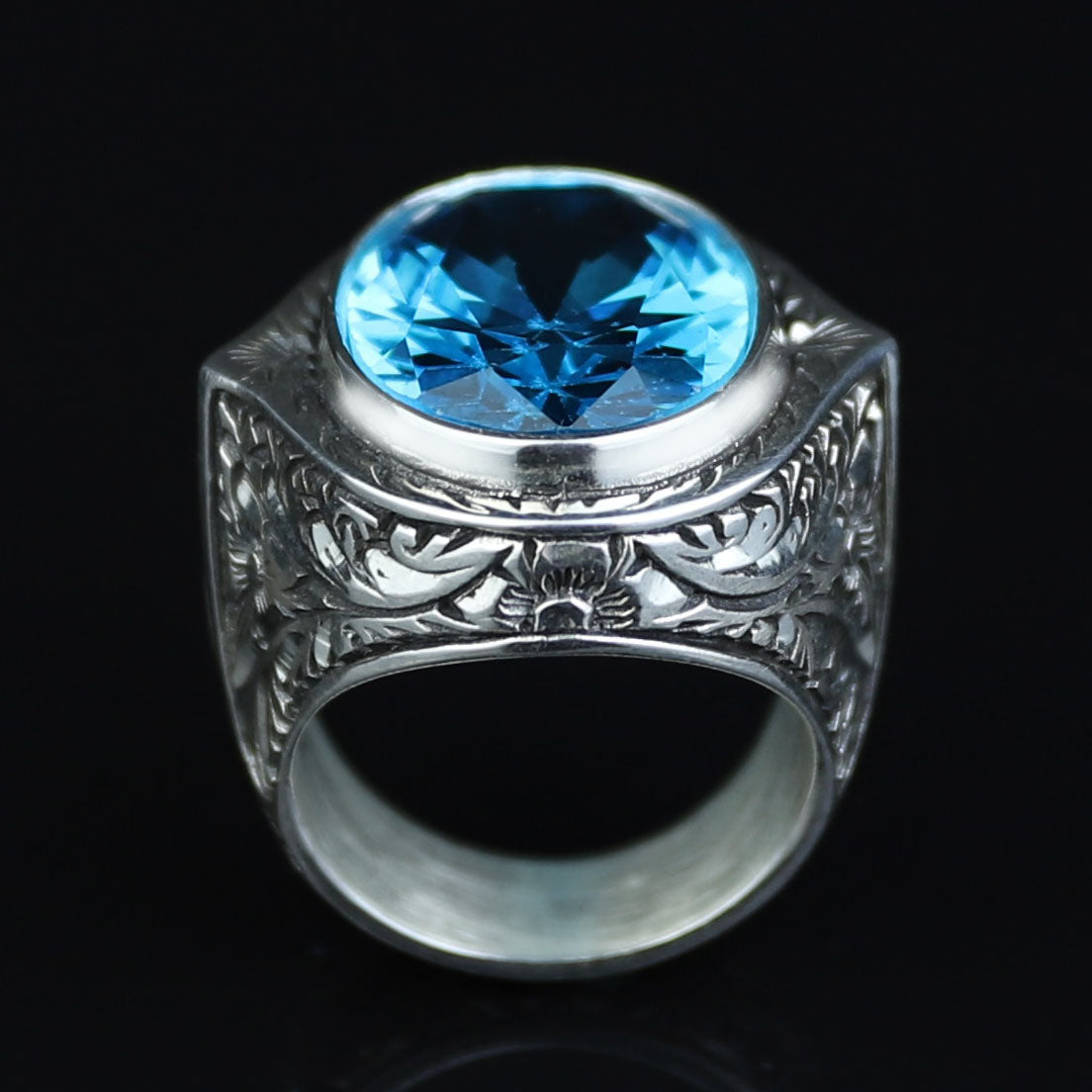 925 Silver Aquamarine Stone Ring, Men Aquamarine Stone Ring, Vintage Men Ring, Turkish Ottoman Men Ring , 925k Sterling Silver Ring