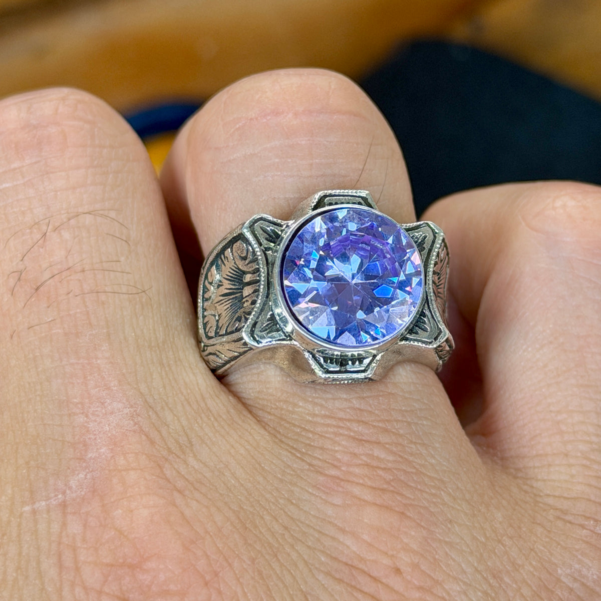 925 Sterling Silver Amethyst Ring for Men – Vintage Signet Style