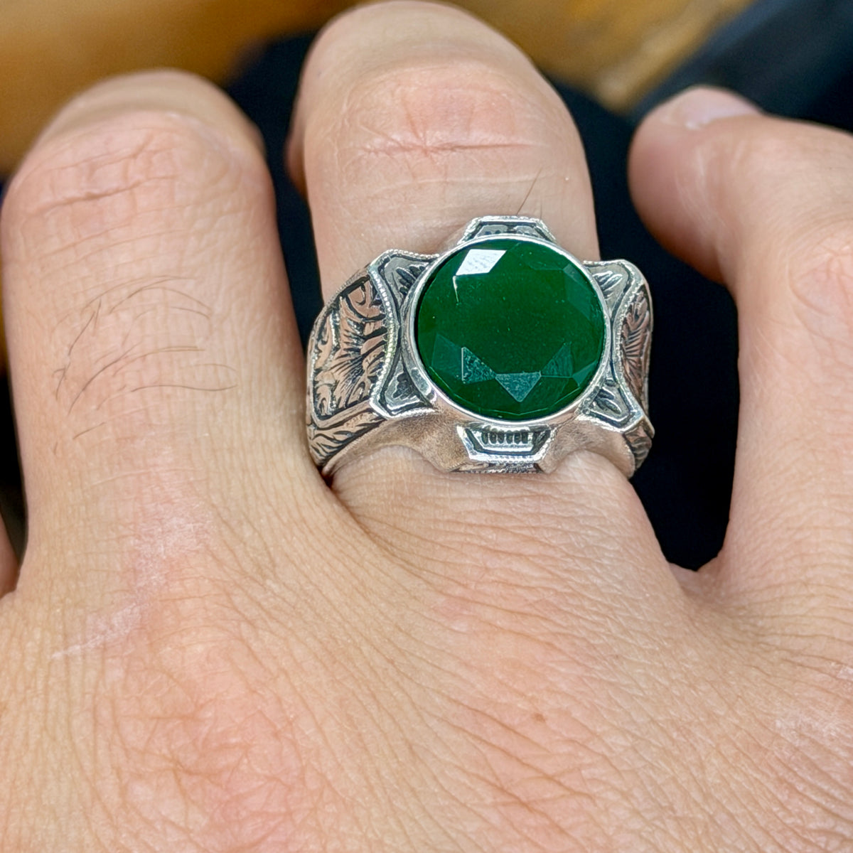 925 Sterling Silver Jade Ring for Men – Vintage Ottoman Style