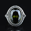 925 Silver Handmade Peridot Gemstone Ring, Engraved Green Gemstone Men Ring, Handmade Gemstone Men Ring, Floral Engraved Ring, Gift For Men