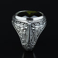 925 Silver Handmade Peridot Gemstone Ring, Engraved Green Gemstone Men Ring, Handmade Gemstone Men Ring, Floral Engraved Ring, Gift For Men
