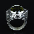 925 Silver Handmade Peridot Gemstone Ring, Engraved Green Gemstone Men Ring, Handmade Gemstone Men Ring, Floral Engraved Ring, Gift For Men