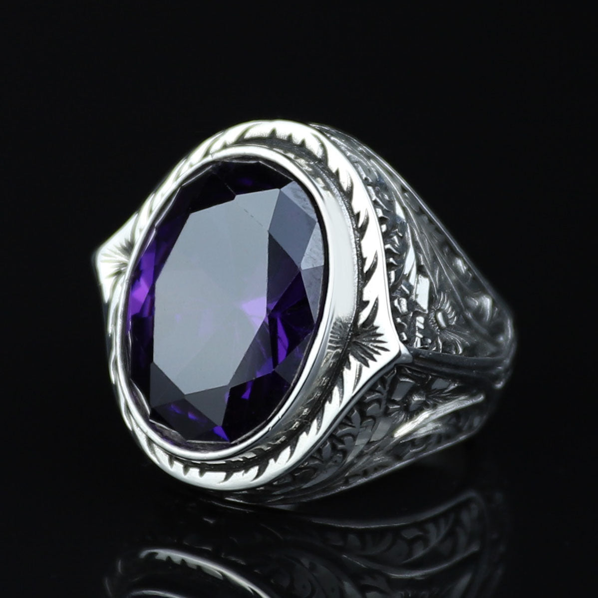 Mens Handmade Silver Amethyst Men's Ring, Purple Stone Turkish Handmade Silver Men Ring, 925k Sterling Silver Ring , Gift For Him
