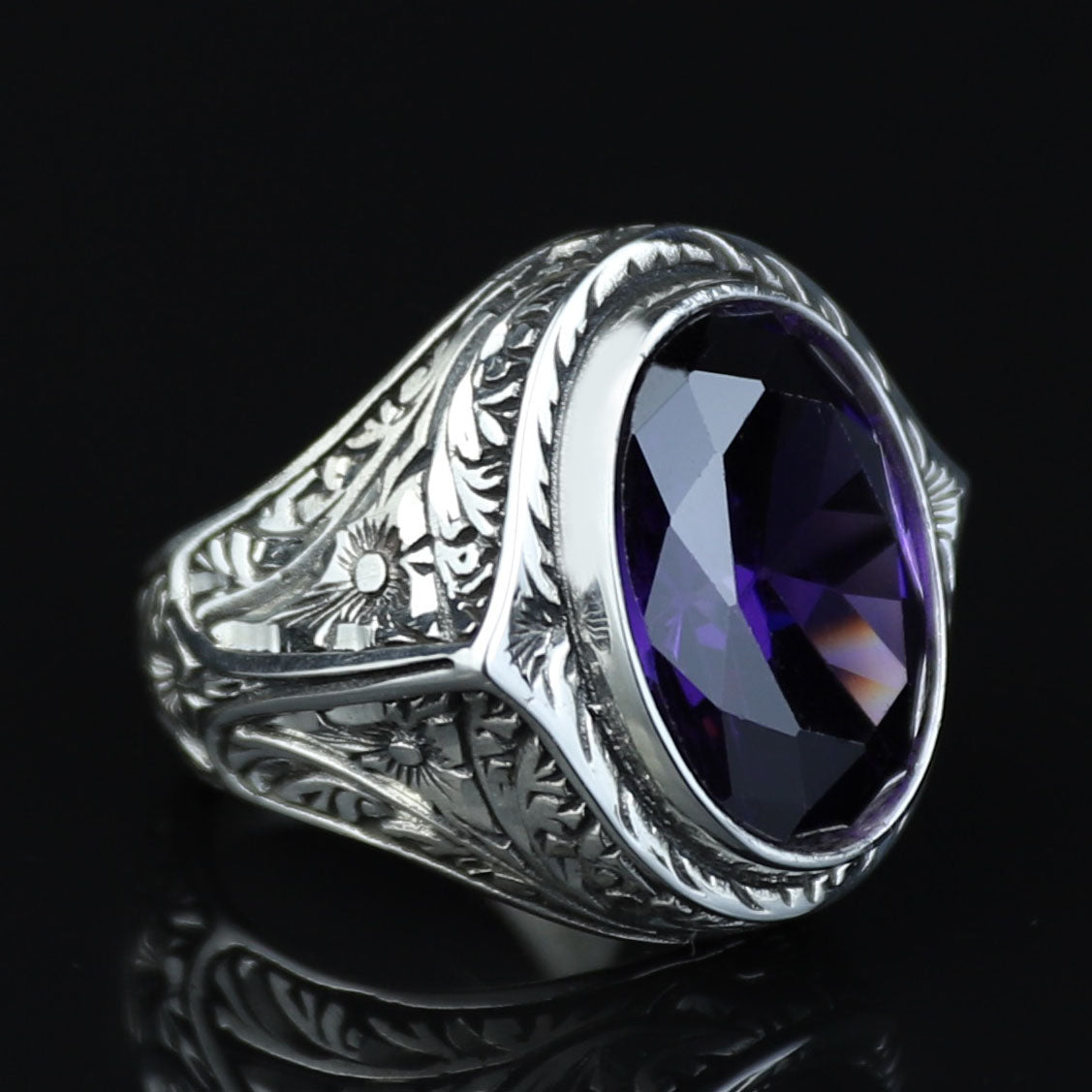 Mens Handmade Silver Amethyst Men's Ring, Purple Stone Turkish Handmade Silver Men Ring, 925k Sterling Silver Ring , Gift For Him