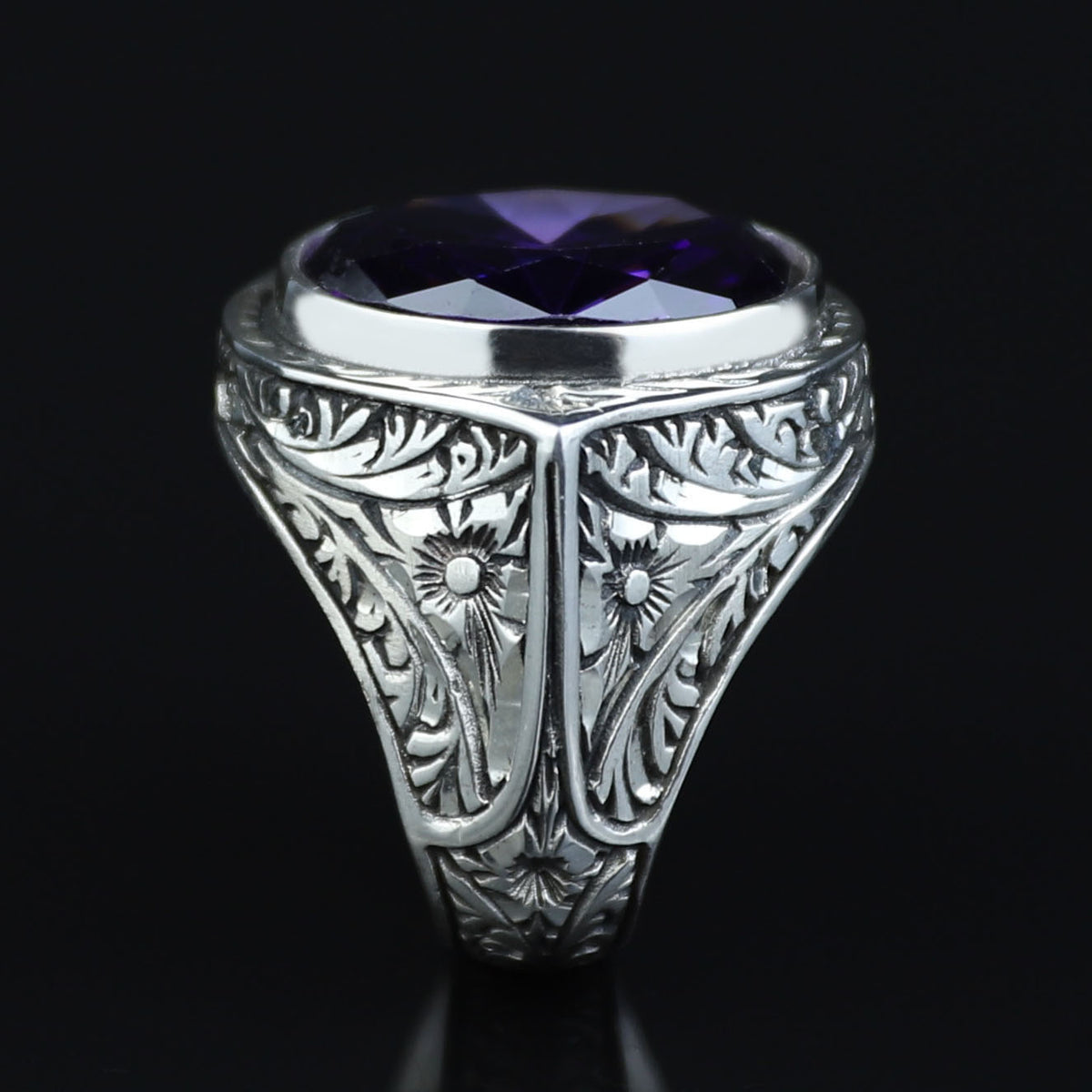 Mens Handmade Silver Amethyst Men's Ring, Purple Stone Turkish Handmade Silver Men Ring, 925k Sterling Silver Ring , Gift For Him