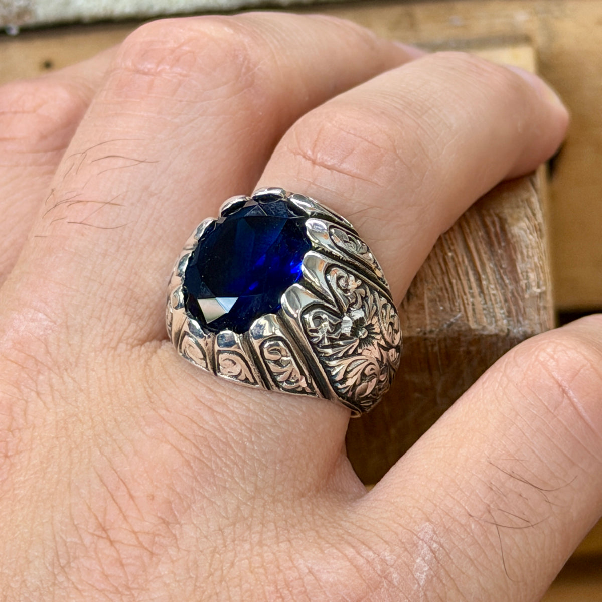 925 Sterling Silver Sapphire Ring for Men – Vintage Ottoman Style