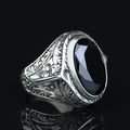 925 Silver Black Stone Silver Ring, Ottoman Style Man Ring, Engraved Zircon Men's Ring, Zircon Stone Ring, 925k Sterling Silver Ring