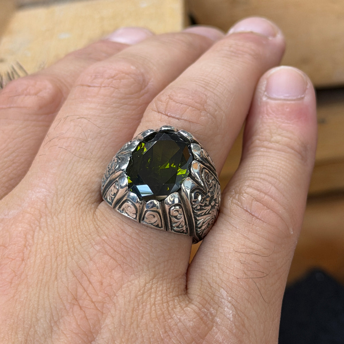 925 Sterling Silver Peridot Ring for Men – Vintage Ottoman Signet Style
