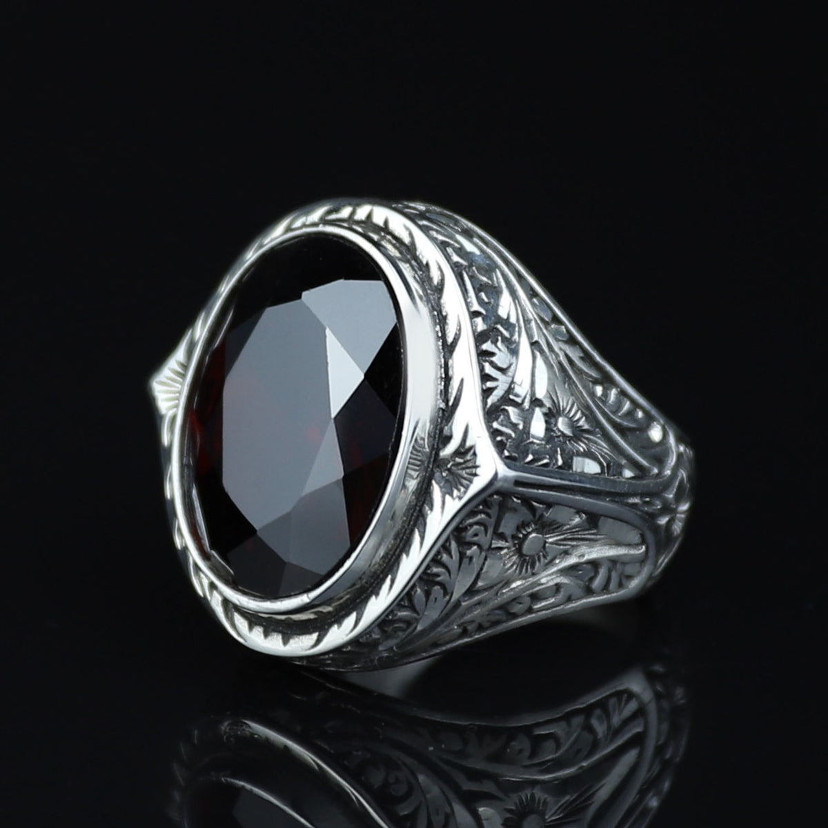 925 Silver Dark Ruby Stone Ring, Vintage Red Gemstone Men Ring, Garnet Gemstone Ring, Mens Turkish Handmade Ring, 925 Sterling Silver