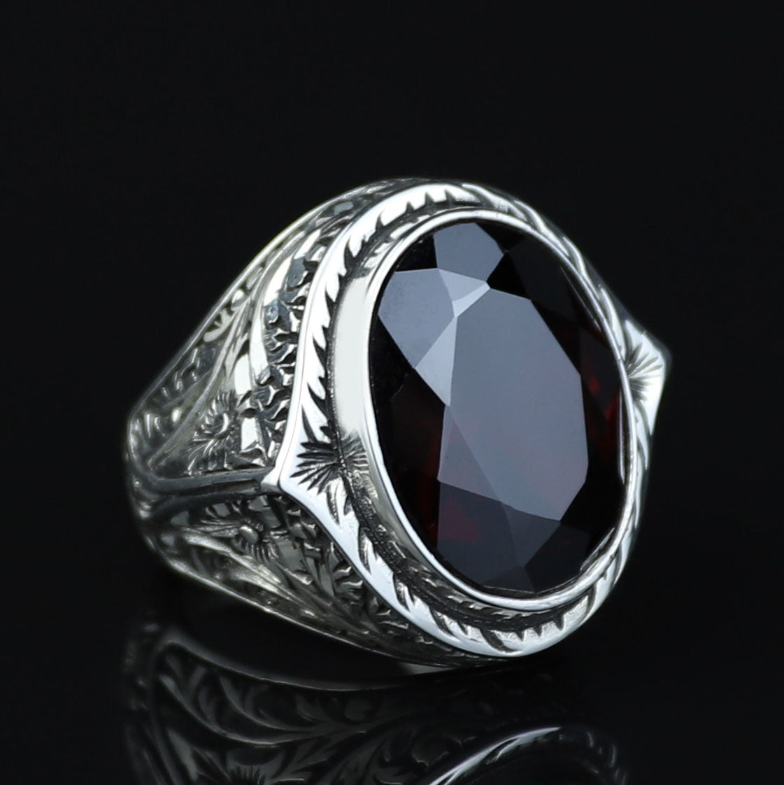 925 Silver Dark Ruby Stone Ring, Vintage Red Gemstone Men Ring, Garnet Gemstone Ring, Mens Turkish Handmade Ring, 925 Sterling Silver