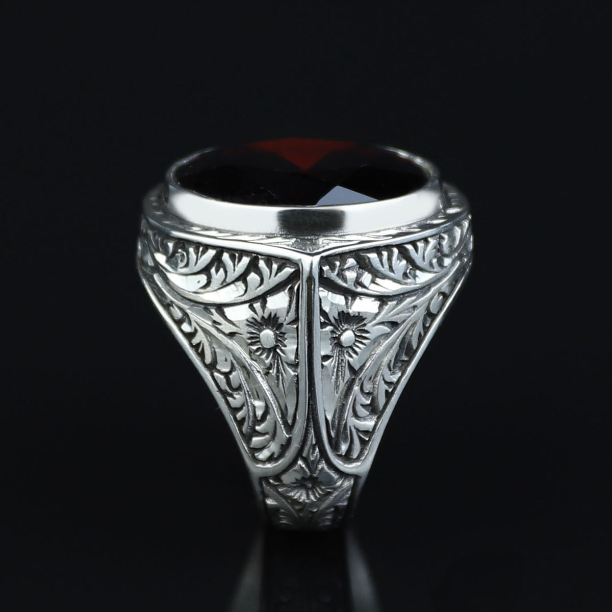 925 Silver Dark Ruby Stone Ring, Vintage Red Gemstone Men Ring, Garnet Gemstone Ring, Mens Turkish Handmade Ring, 925 Sterling Silver