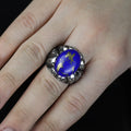 Men Handmade Turkish Engraved Blue Lapis Lazuli Gemstone Silver Ring