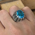 925 Sterling Silver Aquamarine Ring for Men – Vintage Ottoman Style