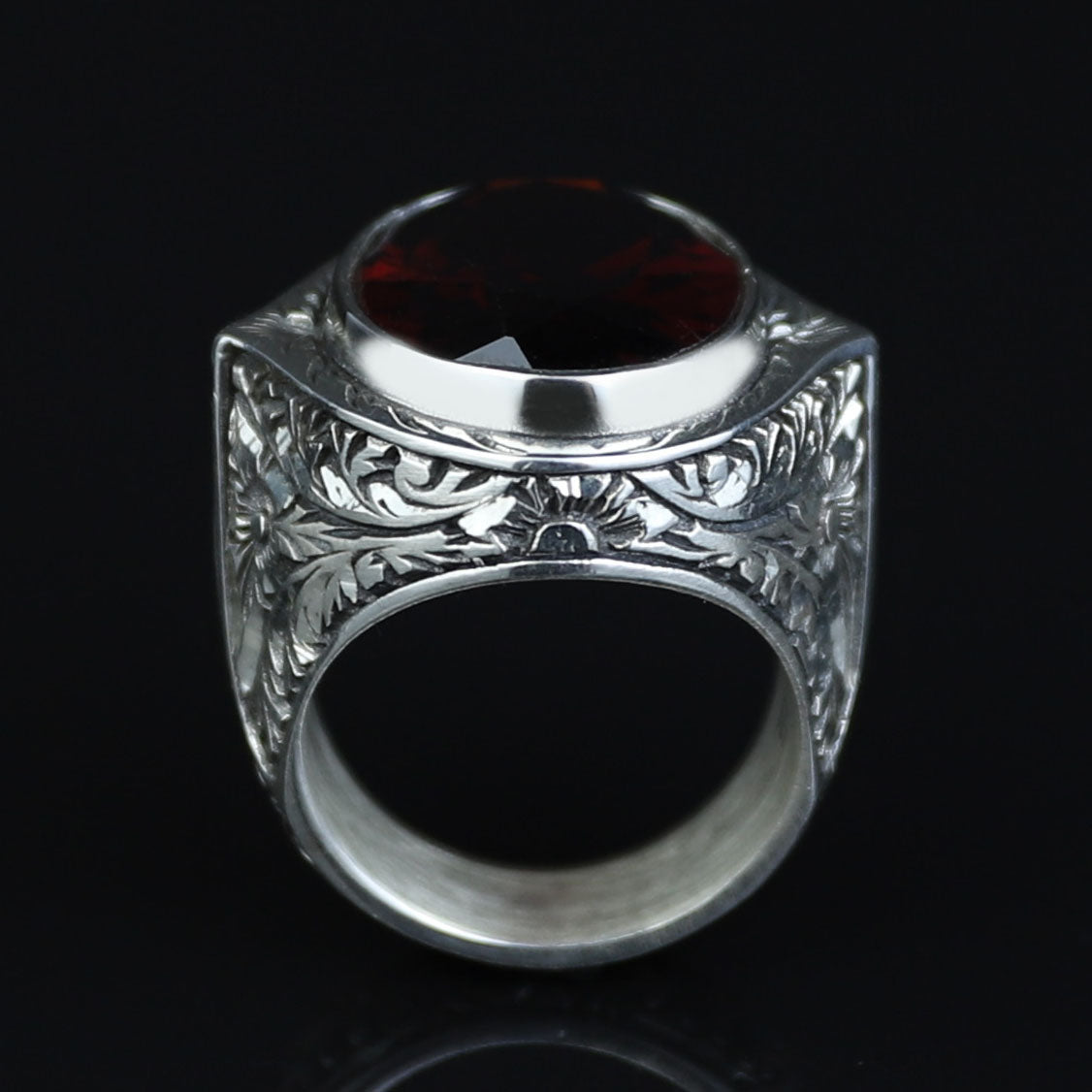 925 Silver Dark Ruby Stone Ring, Vintage Red Gemstone Men Ring, Garnet Gemstone Ring, Mens Turkish Handmade Ring, 925 Sterling Silver