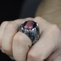 Men Handmade Purple Tiger Eye Gemstone Ottoman Style Engraved Ring