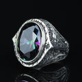 925 Silver Mystic Topaz Silver Ring, Colorless Topaz Stone Ring, Engraved Handmade Ring, Turkish Handmade Silver Ring, Gift For Men