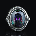 925 Silver Mystic Topaz Silver Ring, Colorless Topaz Stone Ring, Engraved Handmade Ring, Turkish Handmade Silver Ring, Gift For Men