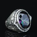 925 Silver Mystic Topaz Silver Ring, Colorless Topaz Stone Ring, Engraved Handmade Ring, Turkish Handmade Silver Ring, Gift For Men