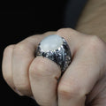 925 Silver Turkish Engraved Oval Rainbow Moonstone Ring
