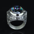 925 Silver Mystic Topaz Silver Ring, Colorless Topaz Stone Ring, Engraved Handmade Ring, Turkish Handmade Silver Ring, Gift For Men