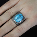 Men Handmade Hand-Engraved Blue Turquoise Gemstone Ring