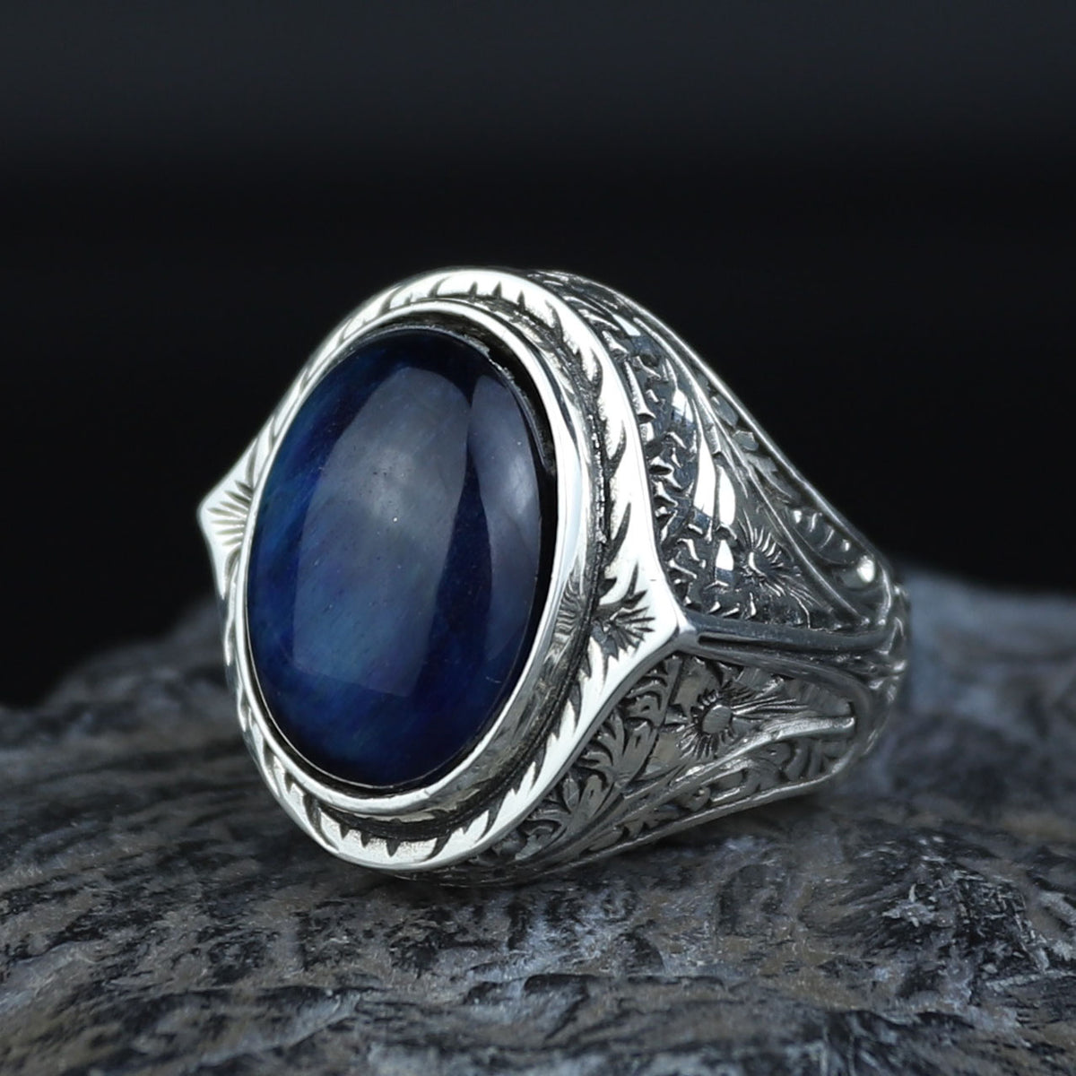 Men 925 Silver Blue Tiger Eye Men Ring, Handmade Silver Men Ring, Handmade Silver Ring, Ottoman Style Ring, 925K Silver Ring, Men Jewelry