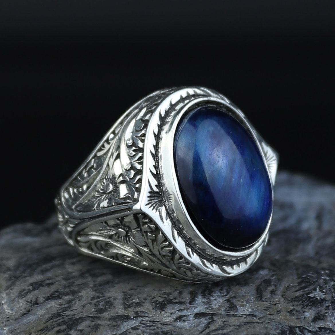Men 925 Silver Blue Tiger Eye Men Ring, Handmade Silver Men Ring, Handmade Silver Ring, Ottoman Style Ring, 925K Silver Ring, Men Jewelry