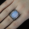 Men Handmade Moonstone Engraved Gemstone Silver Ring