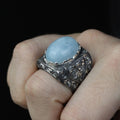 925 Men Handmade Natural Aquamarine Gemstone Vintage Ring