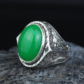 925 Silver Jade Stone Ring, Men Green Jade Stone Ottoman Ring, Handmade Engraved Jade Ring, Natural Jade Ottoman Style Ring, 925k Silver