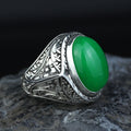 925 Silver Jade Stone Ring, Men Green Jade Stone Ottoman Ring, Handmade Engraved Jade Ring, Natural Jade Ottoman Style Ring, 925k Silver