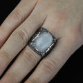 Men Handmade Natural Moonstone Gemstone Engraved Silver Ring