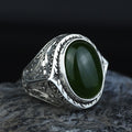 Men Large Jade Stone Ring, Natural Engraved Jade Stone Ring, Ottoman Style Jade Ring, Natural Jade Vintage Style Ring, 925k Sterling Silver