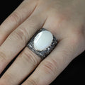 925 Sterling Silver Vintage Engraved Mother Of Pearl Gemstone Ring