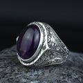 Men Silver Natural Amethyst Ring, Engraved Hanmdade Amethyst Ring, Handmade Engraved Ring, Purple Gemstone Ring, Vintage Silver Ring