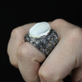 925 Sterling Silver Vintage Engraved Mother Of Pearl Gemstone Ring