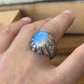 925 Sterling Silver Moonstone Ring for Men Natural Rainbow Moonstone Vintage Style