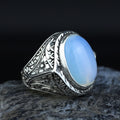Silver Men Natural Moonstone Ring, Hand-Engraved Moonstone Ring, Rainbow Moonstone Ring , Handmade Silver Ring, 925k Sterling Silver Ring