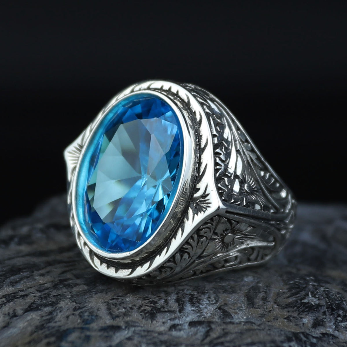 925 Silver Aquamarine Stone Ring, Men Aquamarine Stone Ring, Vintage Men Ring, Turkish Ottoman Men Ring , 925k Sterling Silver Ring