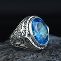 925 Silver Aquamarine Stone Ring, Men Aquamarine Stone Ring, Vintage Men Ring, Turkish Ottoman Men Ring , 925k Sterling Silver Ring